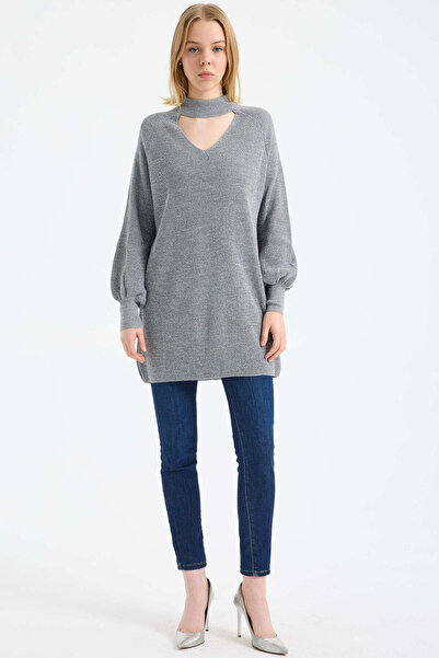 Sementa Half Turtleneck Detailed Tunic Knitwear Sweater - Gray