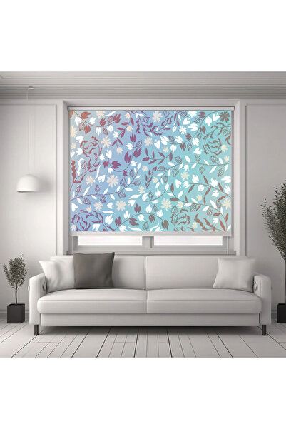 akel collection Baskılı Stor Perde Renkli Çiçek ve Yaprak Desenli Modern Deko...