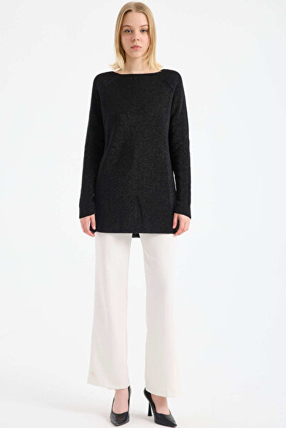 Sementa Pulover tricotat cu guler lat cu mâneci raglan - negru