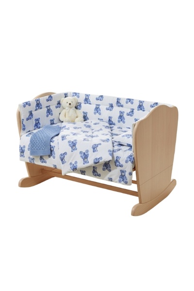 Al Fajr Babys Turkish cloth Blue Teddy Bear Baby Bedding Set - 3-Piece Crib Bumper set 60x120 cm