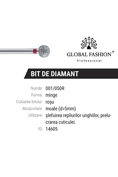 global fashion Capat de freza electrica, diamant, sfera, rosu, 001/050R