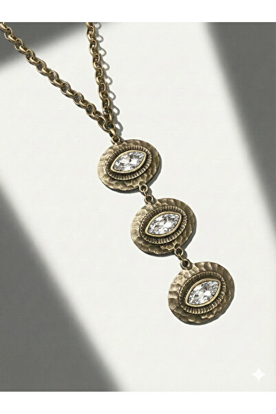 Tılsım Bijuteri Stylish Luxury Cast Necklace with White Crystal Stone