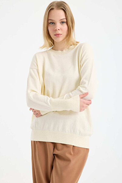 Sementa Round Neck Glitter Knit Sweater - Ecru