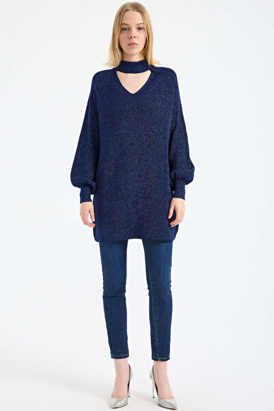 Sementa Half Turtleneck Detailed Tunic Knitwear Sweater - Navy Blue