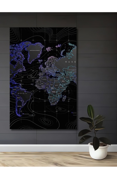 Teona Ahşap Neon Dünya Haritası Modern Sanat Ahşap Dekoratif Ev,Antre,Salon,O...