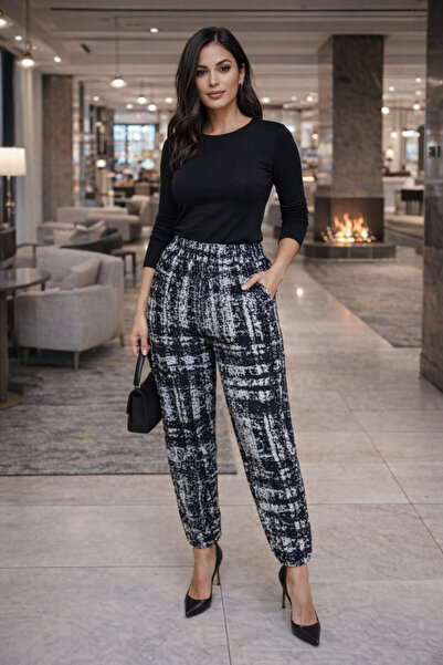 STYLENEST Women's High Waist Elastic Jacquard Plaid Culottes (Plus Size)