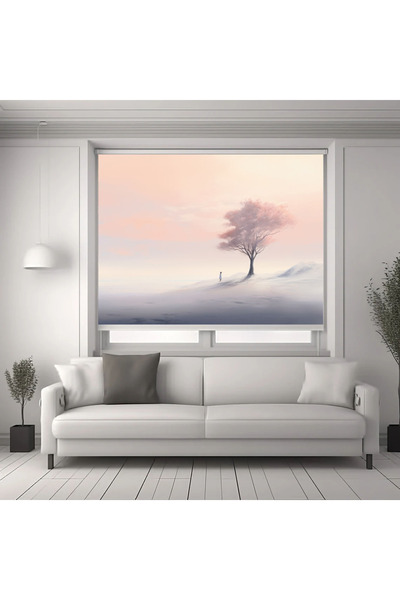 akel collection Baskılı Stor Perde Pastel Tonlu Doğa Manzaralı Ağaç Desenli M...