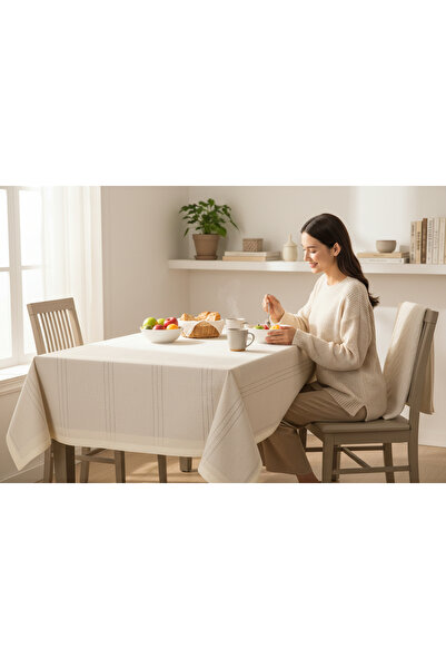 CESSTORE مفرش طاولة من الكتان الكريمي - سطح ناعم مقاوم للبقع - سلسلة فاخرة