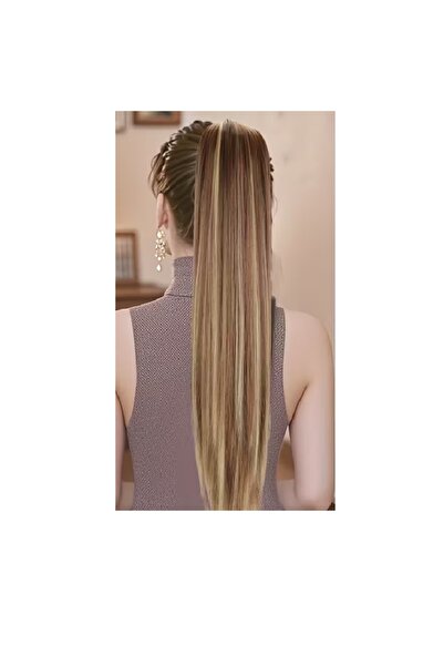 animis beauty Extensie par tip coada, Blond Nisipiu cu suvite , 60 cm, prindere cu snur pe coc , par lung, drept