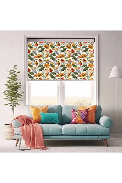 akel collection Baskılı Stor Perde Sonbahar Yaprak Desenli Dekoratif Modern S...
