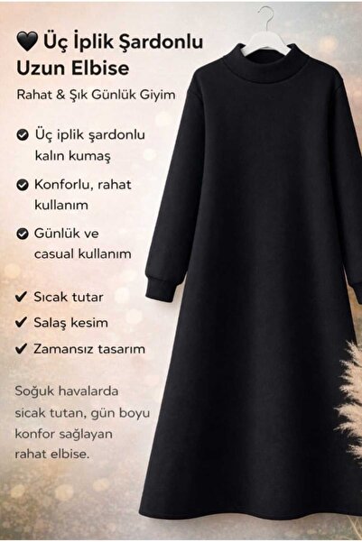 Enerji giyim 3 iplik şardonlu uzun elbise