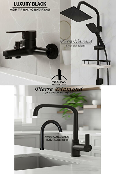 tesitay 3 Lü Batarya Duş Takımı Geniş Şampuanlıklı Robot Duş Seti Banyo Lavab...