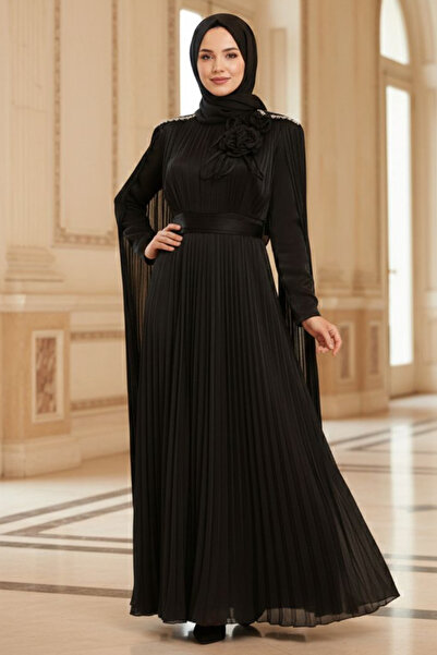 N.S NEVA STYLE Black Hijab Evening Dress with Cape Detail 54331S