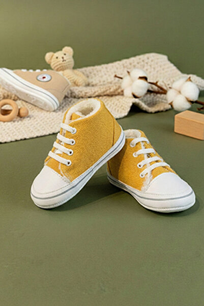 m montefair Keten Dış Yüzey İçi Welsoft Kürklü Bağcıklı Bebek Patiği - İlk Ad...