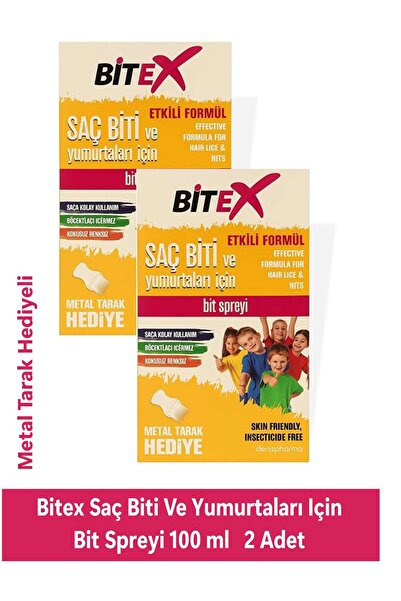 Bitex Saç Biti Ve Yumurtaları Için Bit Spreyi 100 ml Metal Tarak Hediyeli 2 KUTU