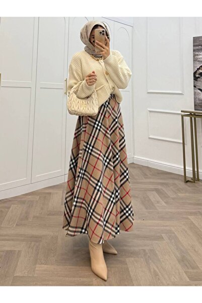 SMSFASHION Ekose Desen Kaşe Etek Kloş