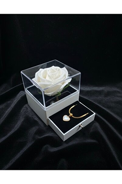 aromahediye 14 Ayar Altın Kaplama İtalyan İnci Kalp Kolye – Beyaz Güllü Özel ...