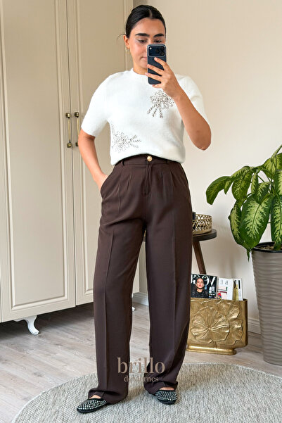 Fast Perry Yüksek Bel Geniş Paça Palazzo Dokuma Kadın Pantolon