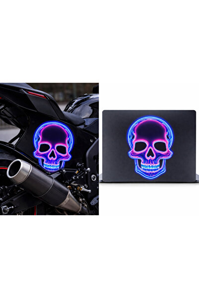 Limitless Design Neon Efektli Kafatası Sticker 15×8 cm | Cyberpunk Tarzı Dekor