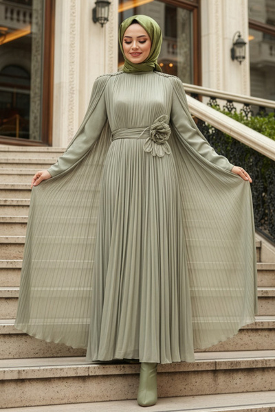 N.S NEVA STYLE Mint Hijab Evening Dress with Cape Detail 54331Mint