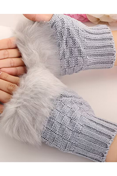 VELORA PRIVE YUMUŞAK ELASTİK MANŞETLİ DOKUMA PELUŞ TÜYLÜ ÖRME KADIN PARMAKSIZ...