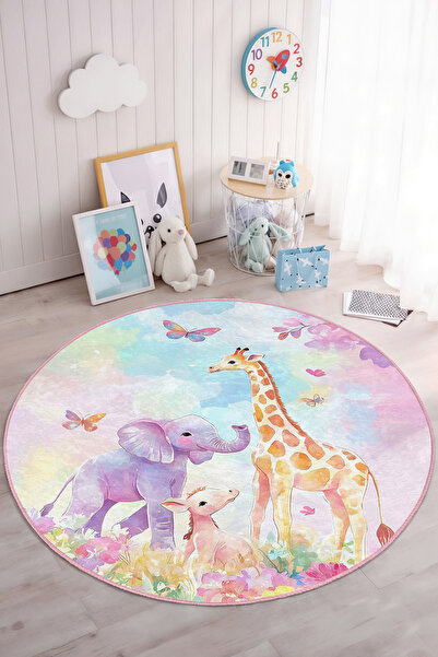 Realhomes Canlı Renklerle Hayvan Desenli Çocuk Odası Yıkanabilir Kaymaz Taban...