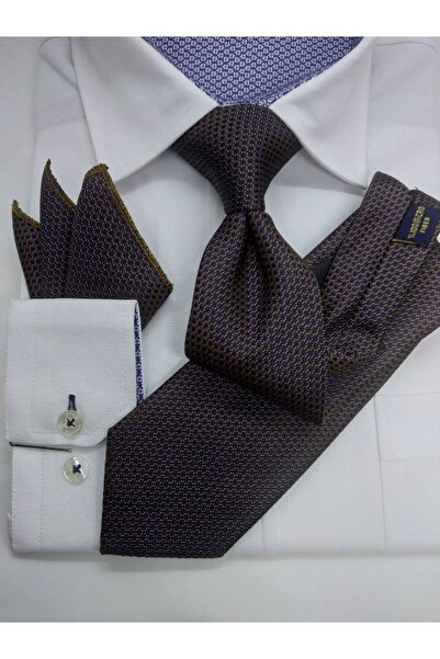 Gutiero Brown Patterned Classic Tie with Handkerchief