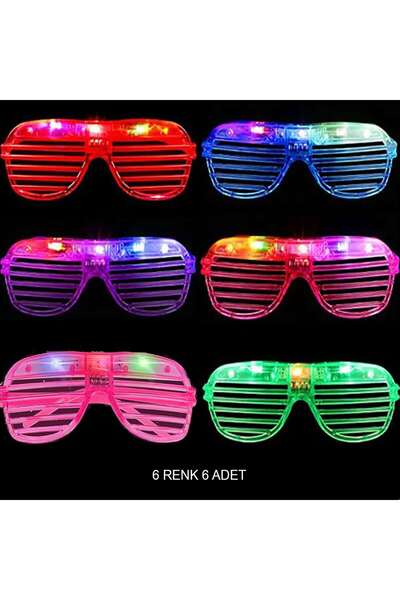 Go İthalat Lighted Shutter Strip Led Party Glasses 6 Colors Set of 6 (5332)