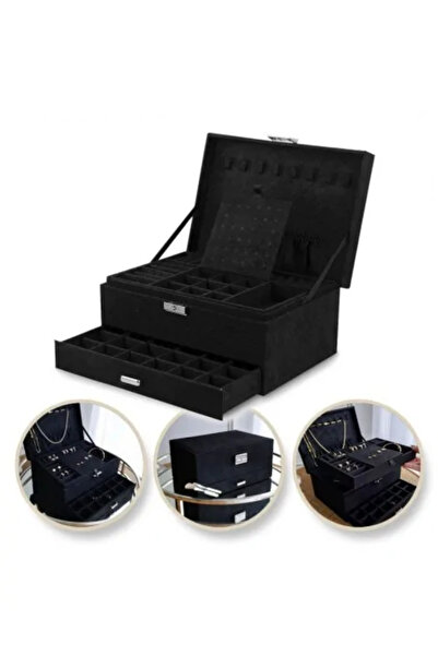 JollyMag Jewelry Box, Black Organizer with Multiple Compartments