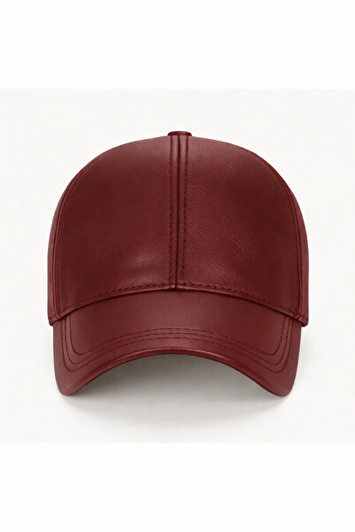 ZELIA Wear Tasarım Hakiki Deri Kımızı Şapka