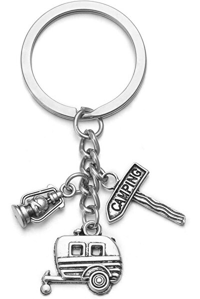 anahtarlık evreni Gift for Campers Caravan Camping Lamp Silver Color Metal Tr...