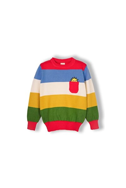 MODJEANS Pulover pentru băieți, multicolor, dungi vibrante, dinozaur, viscoză