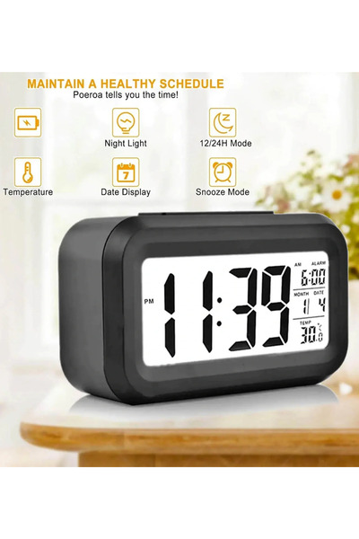 Go İthalat Masaüstü Saat Takvim Termometre Beyaz Siyah (5263)