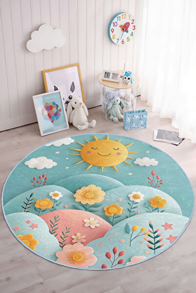 Realhomes Canlı Renklerde Güneş Motifli Çocuk Odası Yıkanabilir Kaymaz Taban ...
