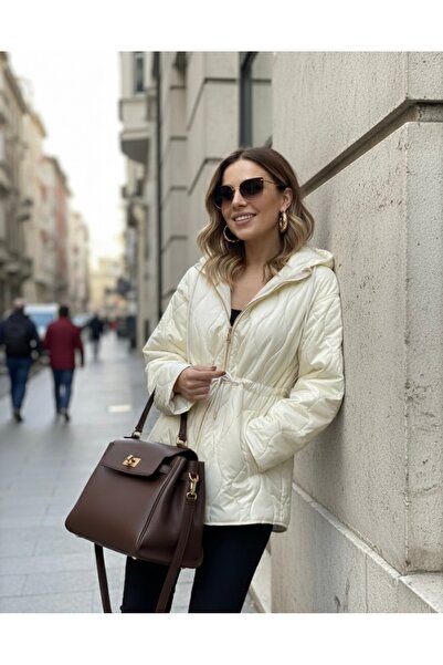 Ranivaboutique Kadın Kapitone Mevsimlik Bel İp Bağlama Detay Ceket