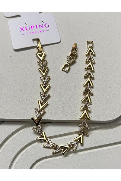 julee.co Xuping Zirkon Taşlı Kılçık 14 K Altın Renk Bileklik(17,5x2 cm)