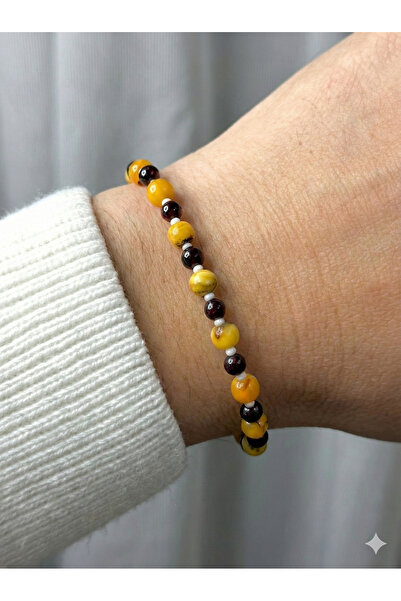 NikaŞ Handcrafted Honey and Fire Amber Sequential Special Collection Unisex Natural Amber Bracelet