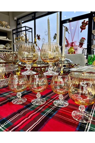 Vakıf home Bohemia Kristal Ayaklı Gold Renk Kahve Yanı Su Bardağı