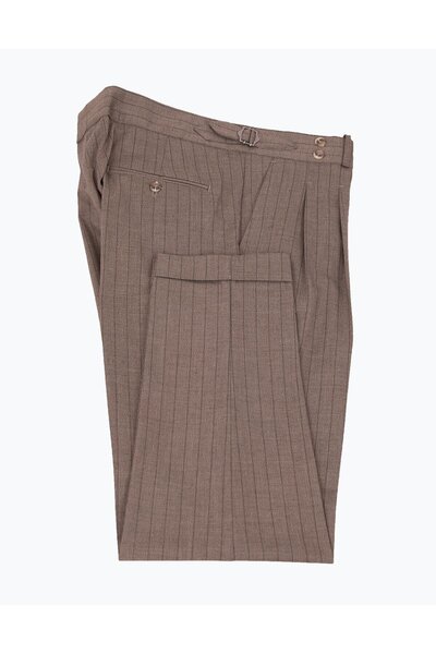 HC MEN CLASSIC Erkek Pileli Pantolon Yüksek Bel Çizgili Modern Fit Mevsimlik ...