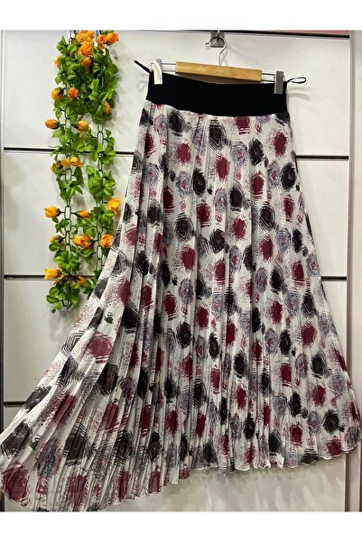 edu collection Patterned Chiffon Bell Skirt with Lining