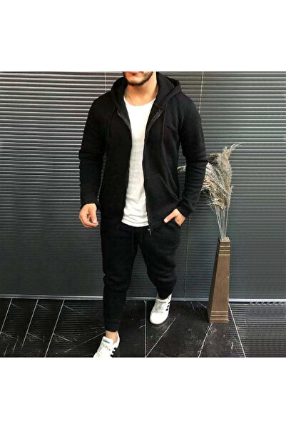 URBANOVA Mens Fashion Solid-Color Casual Hooded Cardigan Set