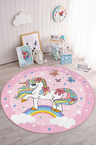 Realhomes Canlı Renklerde Unicorn Desenli Yıkanabilir Çocuk Odası Halısı