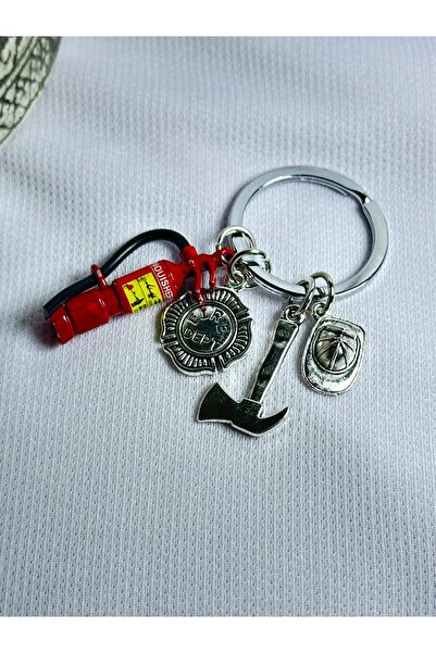 anahtarlık evreni Fire Department, Fire Extinguisher, Axe, Hat Gift Silver Co...