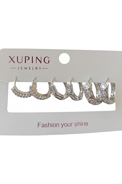 AKFECAN Steel Zircon Stone Six Ring Earrings