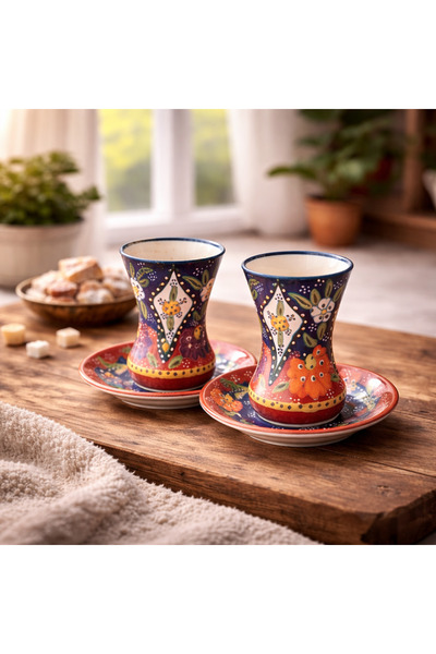 AcarHediyelik El Boyaması Seramik Çay Bardağı Seti 2’li – Desenli Çay Bardağı...