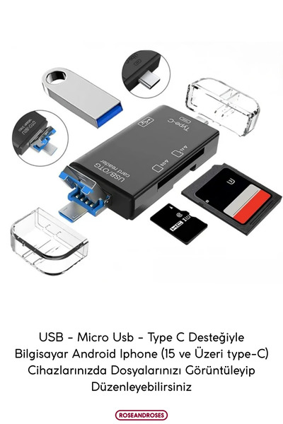 RoseandRoses قارئ بطاقات 3 في 1 للهواتف الذكية وأجهزة الكمبيوتر متوافق مع بطاقة Micro SD - TF - SD - USB
