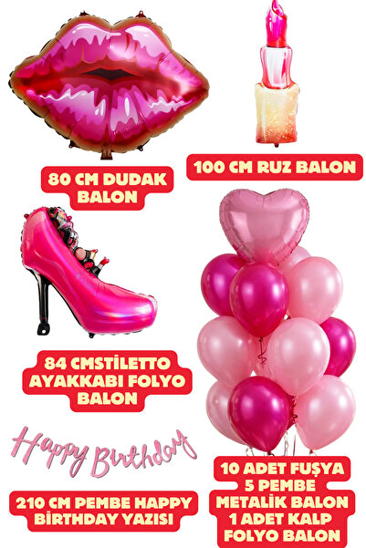 Baloncu Dede Roza koncept set balona za rođendan, ruž za usne, stiletto balon...
