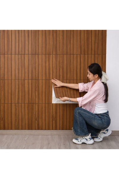 MUBX Kendinden Yapışkanlı Ahşap Duvar Çıtası Desenli Duvar Paneli 30x60cm