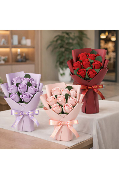 Flowers Artificial Decoration 4/set Bouquet with 9 Roses 27cm, in Plastic Box...