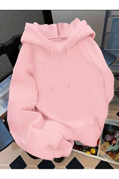 CLASSY.MODA سويت شيرت للجنسين غير مطبوع قصة فضفاضة بغطاء رأس